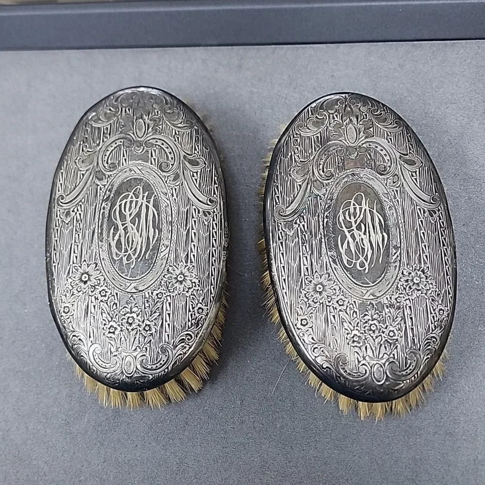 Vintage Silver Monogram Brushes
